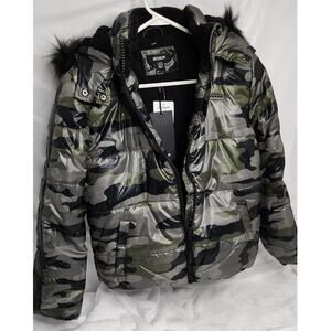 Hudson Girls Winter Puffer Coat , Green/black , With Hood. Size 12/14